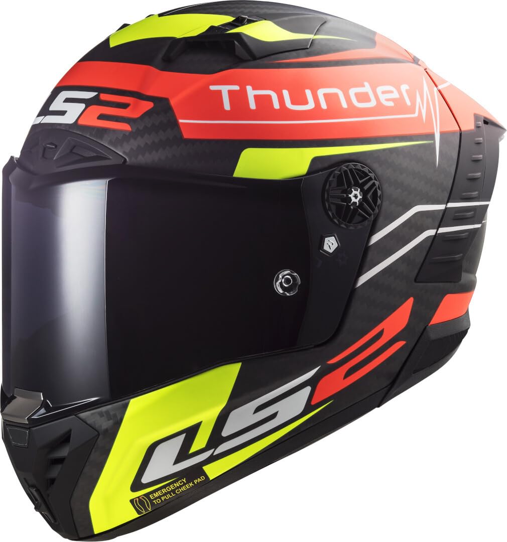 LS2, Integraler Motorradhelm THUNDER CARBON ATTACK Matt Red H-V Yellow, M von LS2