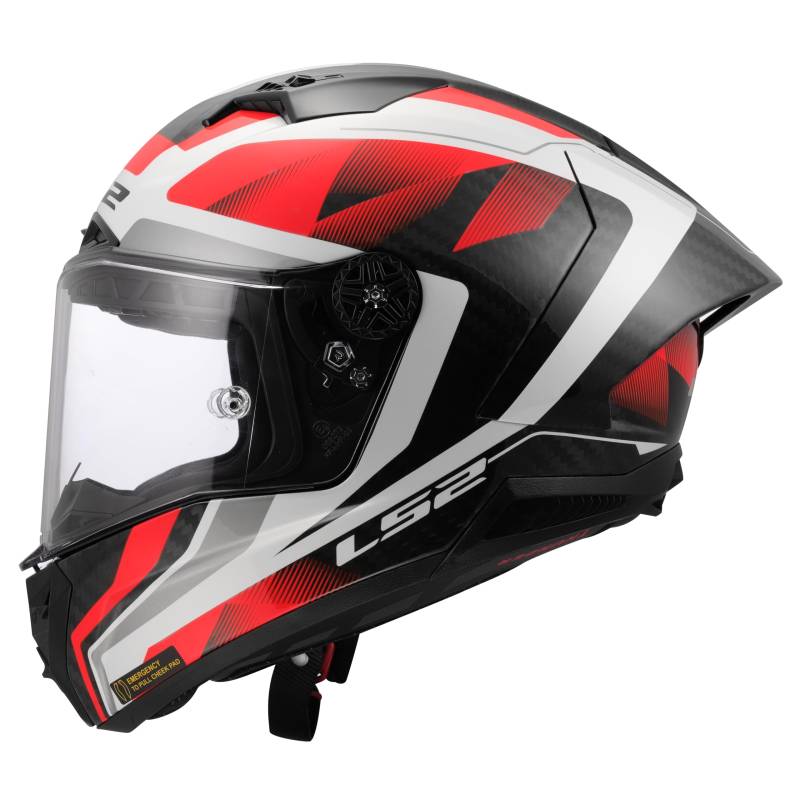 LS2, Integraler Motorradhelm THUNDER GP AERO RAUTE Gloss White Red, L von LS2