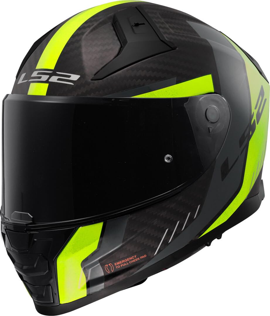 LS2, Integraler Motorradhelm VECTOR II CARBON GRID Matt H-V Yellow, 3XL von LS2