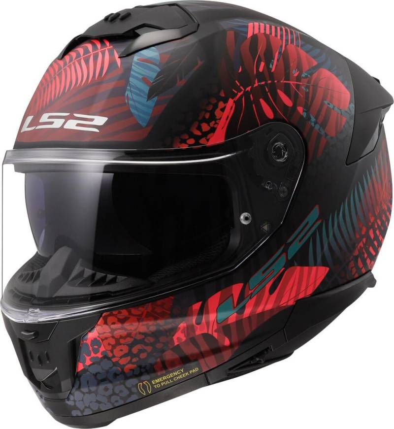 LS2, Integraler Motorradhelm STREAM II JUNGLE Matt Black Pink Blue, XL von LS2