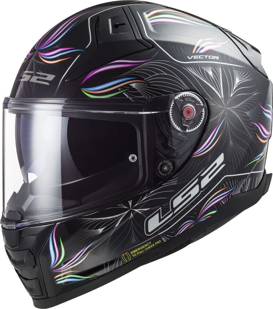 LS2, Integraler Motorradhelm Vector II Tropical Gloss Black White, XS von LS2