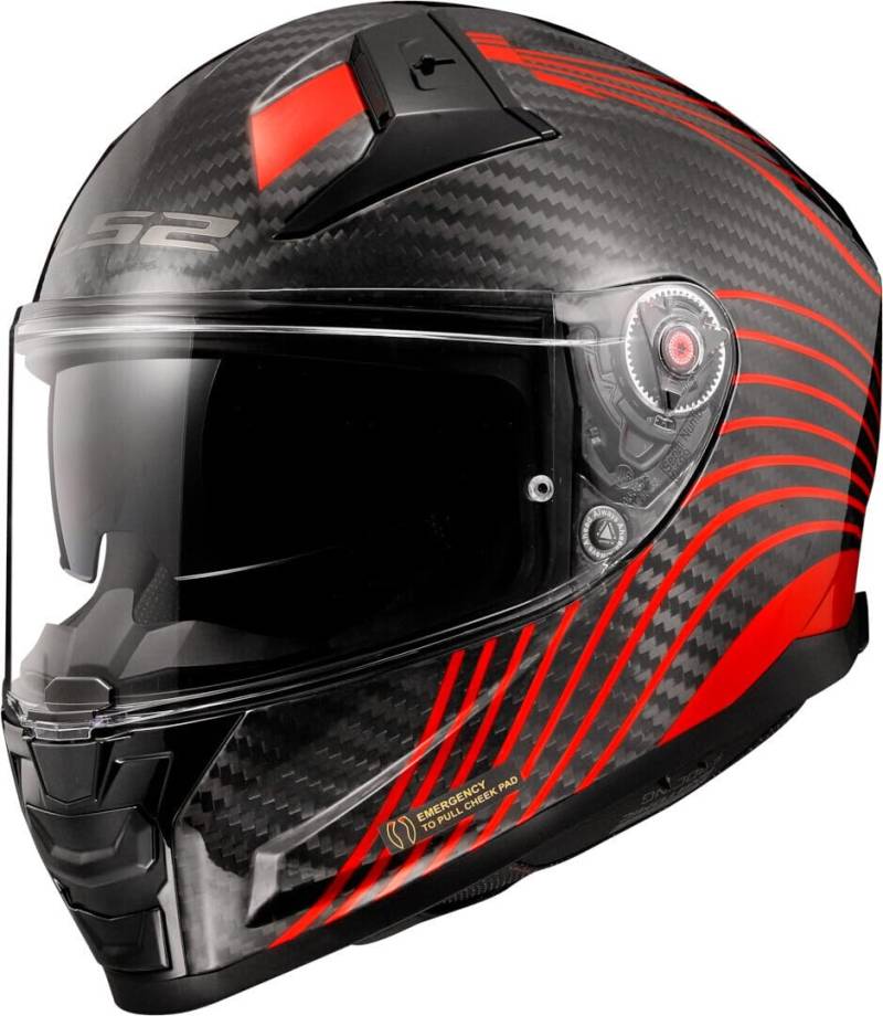 LS2, Integraler Motorradhelm VECTOR II CARBON FLUX Gloss Red, XXS von LS2