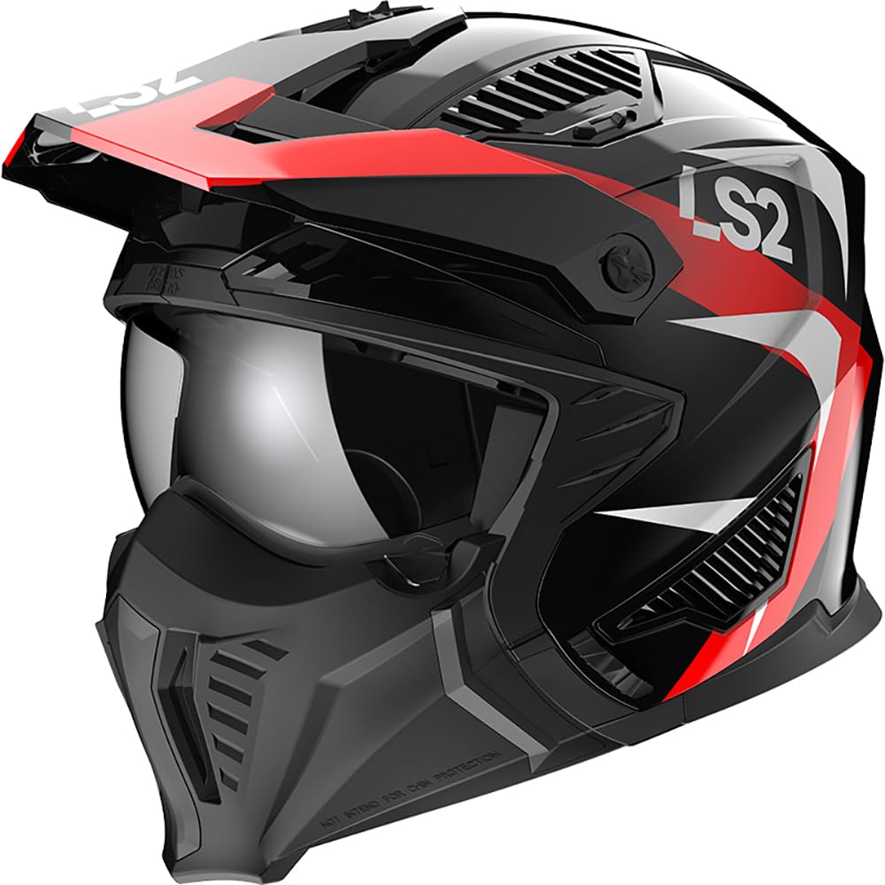 LS2, Jet/Modularhelme Motorrad DRIFTER TRIALITY Gloss Black Red, XL von LS2