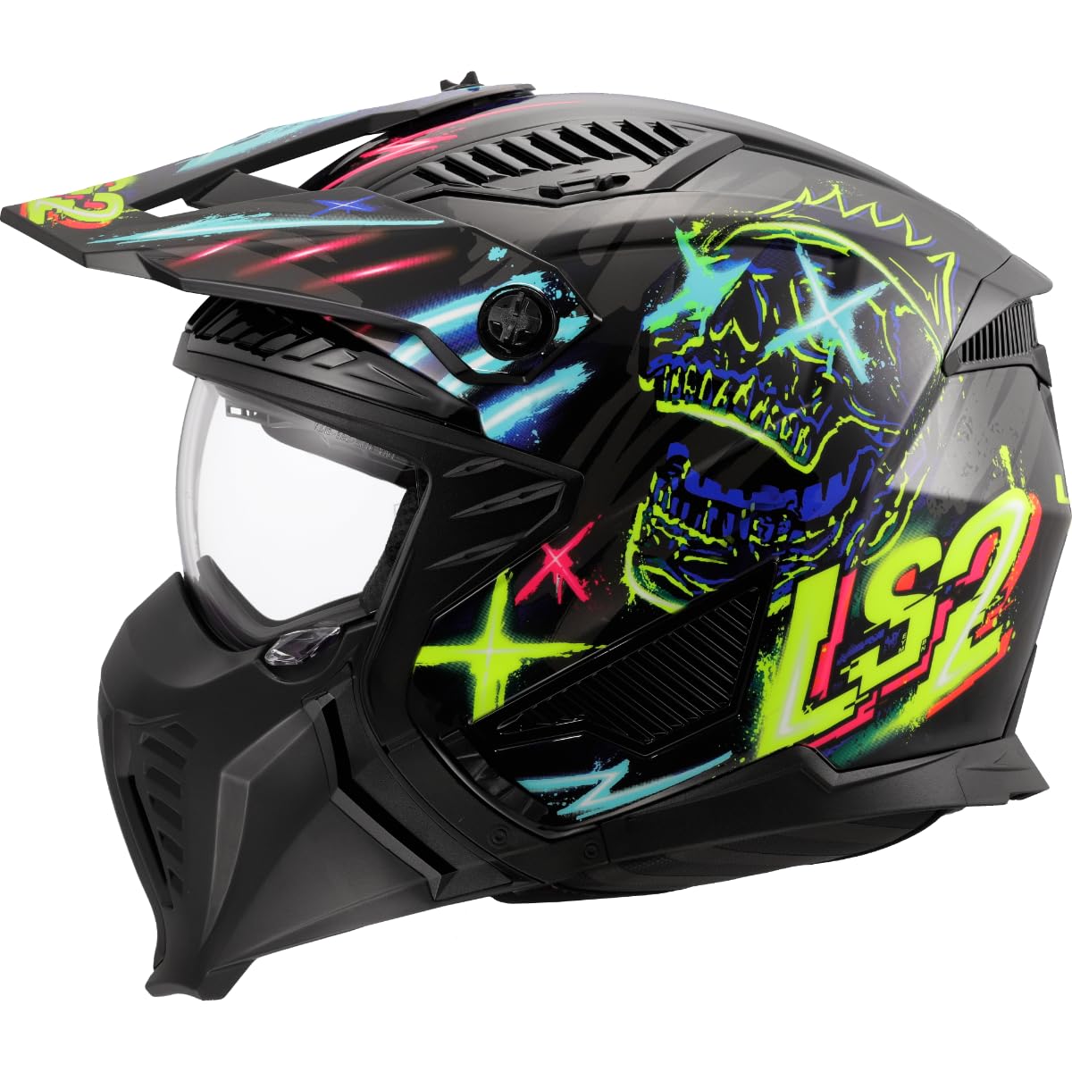 LS2, Jet Modularer Motorradhelm Drifter RAYZ Gloss Black Blue, L von LS2