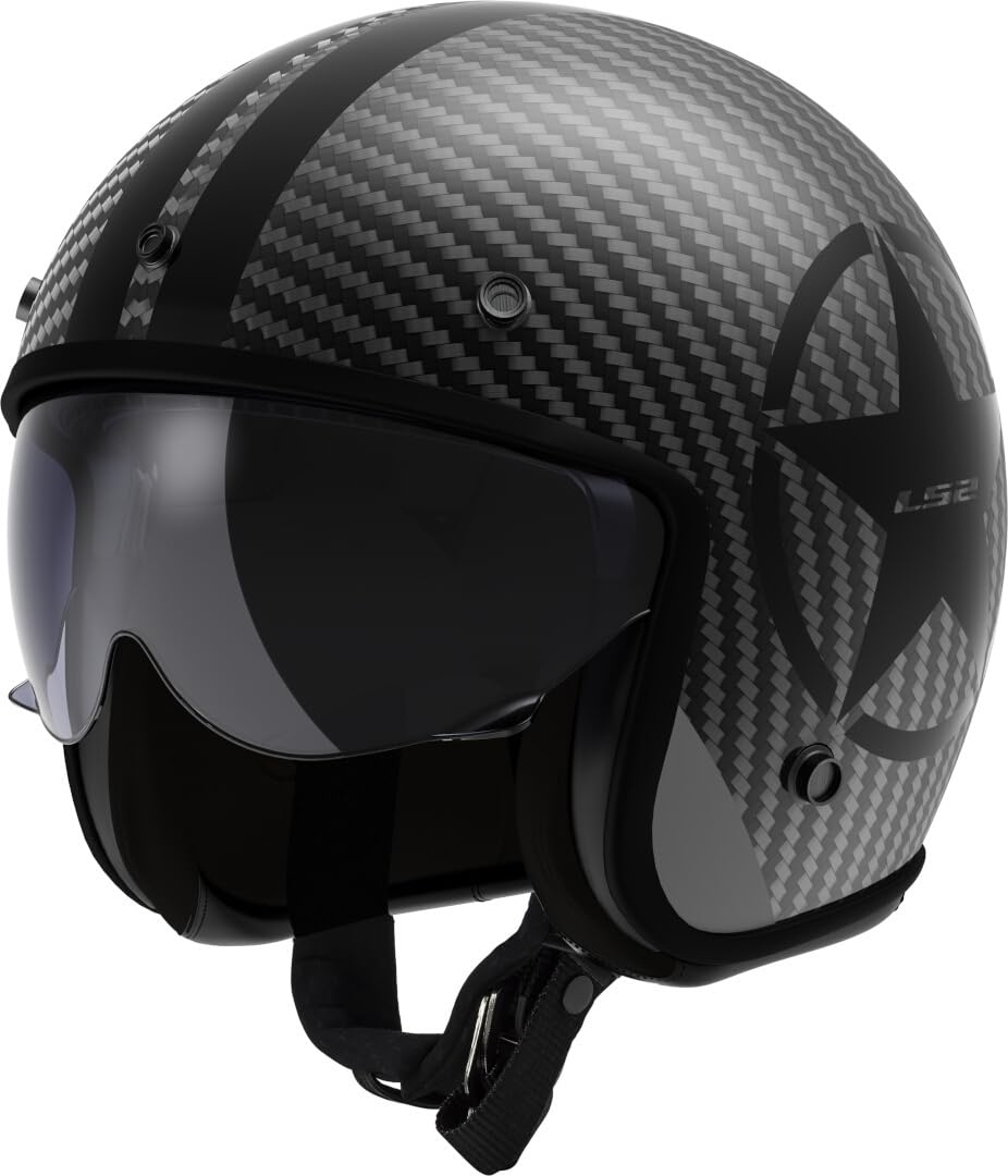 LS2, Jet-Motorradhelm BOB II CARBON STAR Black, XS von LS2