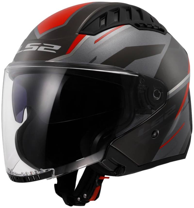 LS2, Jet-Motorradhelm COPTER II DISTON Gloss Grey Red, S von LS2