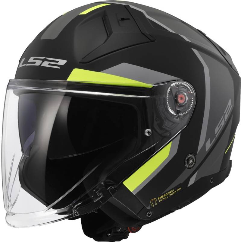 LS2, Jet-Motorradhelm INFINITY II FOCUS Matt Black H-V Yellow, L von LS2