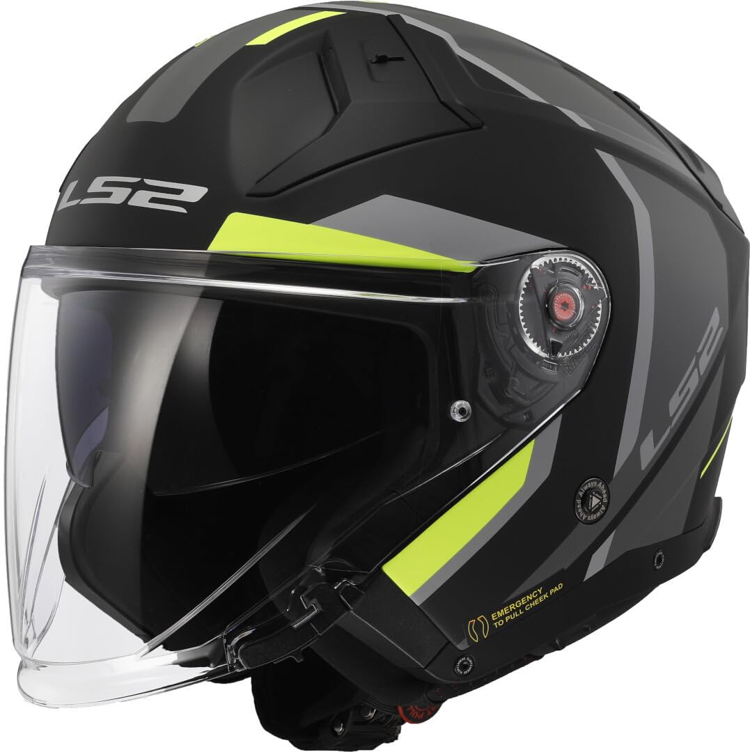 LS2, Jet-Motorradhelm INFINITY II FOCUS Matt Black H-V Yellow, XXL von LS2