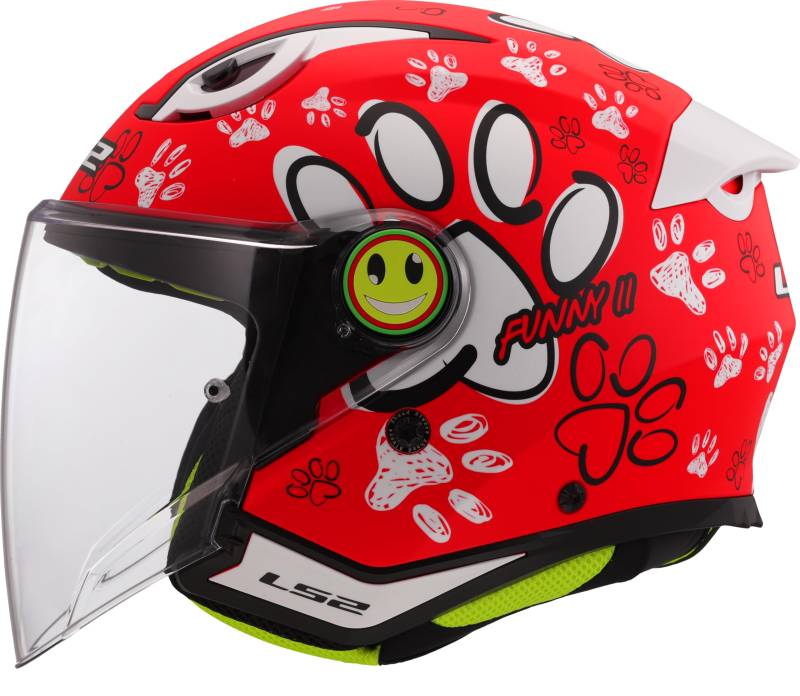 LS2, Jet-Motorradhelm für Kinder FUNNY II PAWS Matt Red, L von LS2