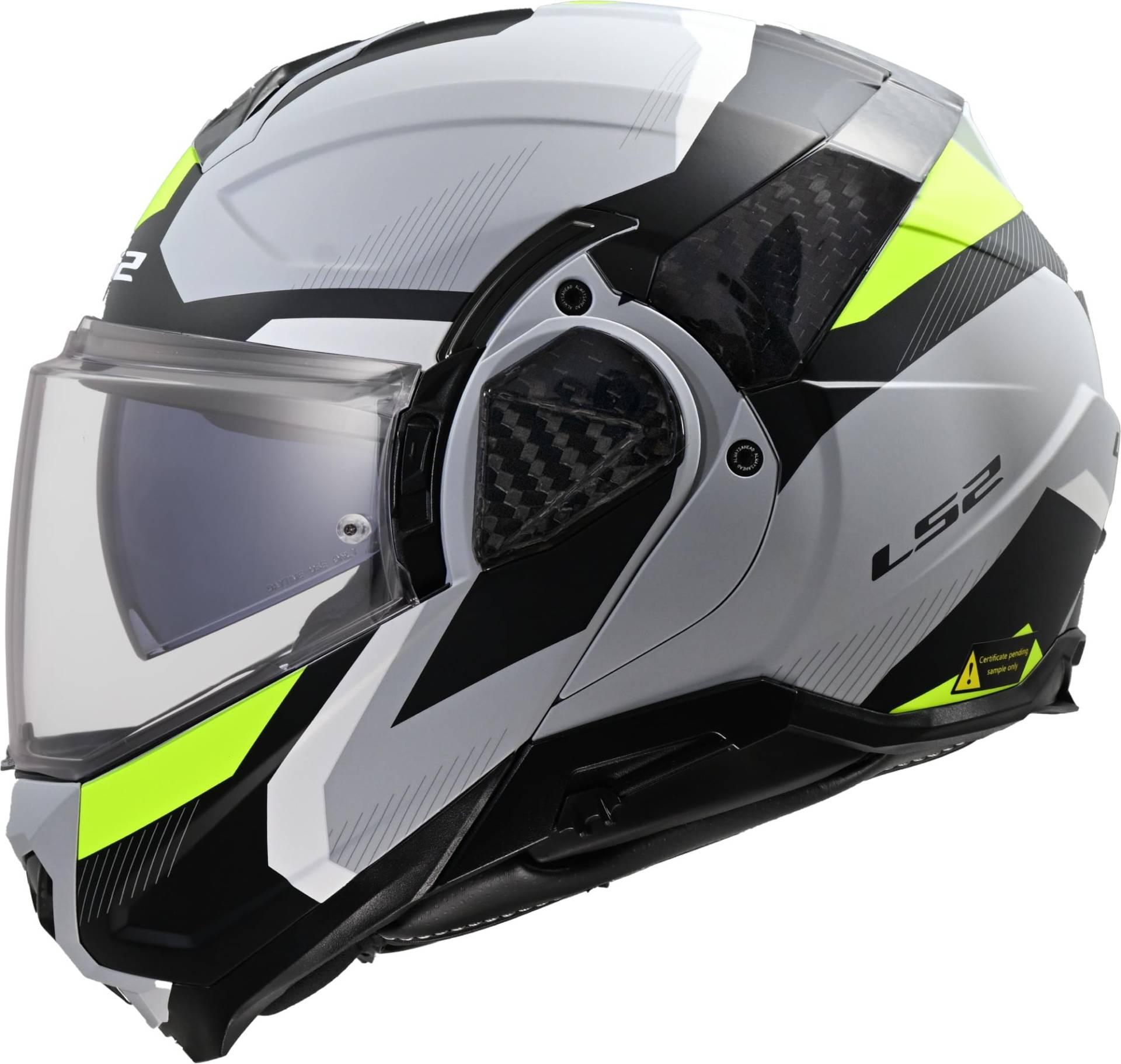 LS2, Modularer Motorradhelm ADVANT II TRIPLE Light Grey H-V Yellow, XL von LS2