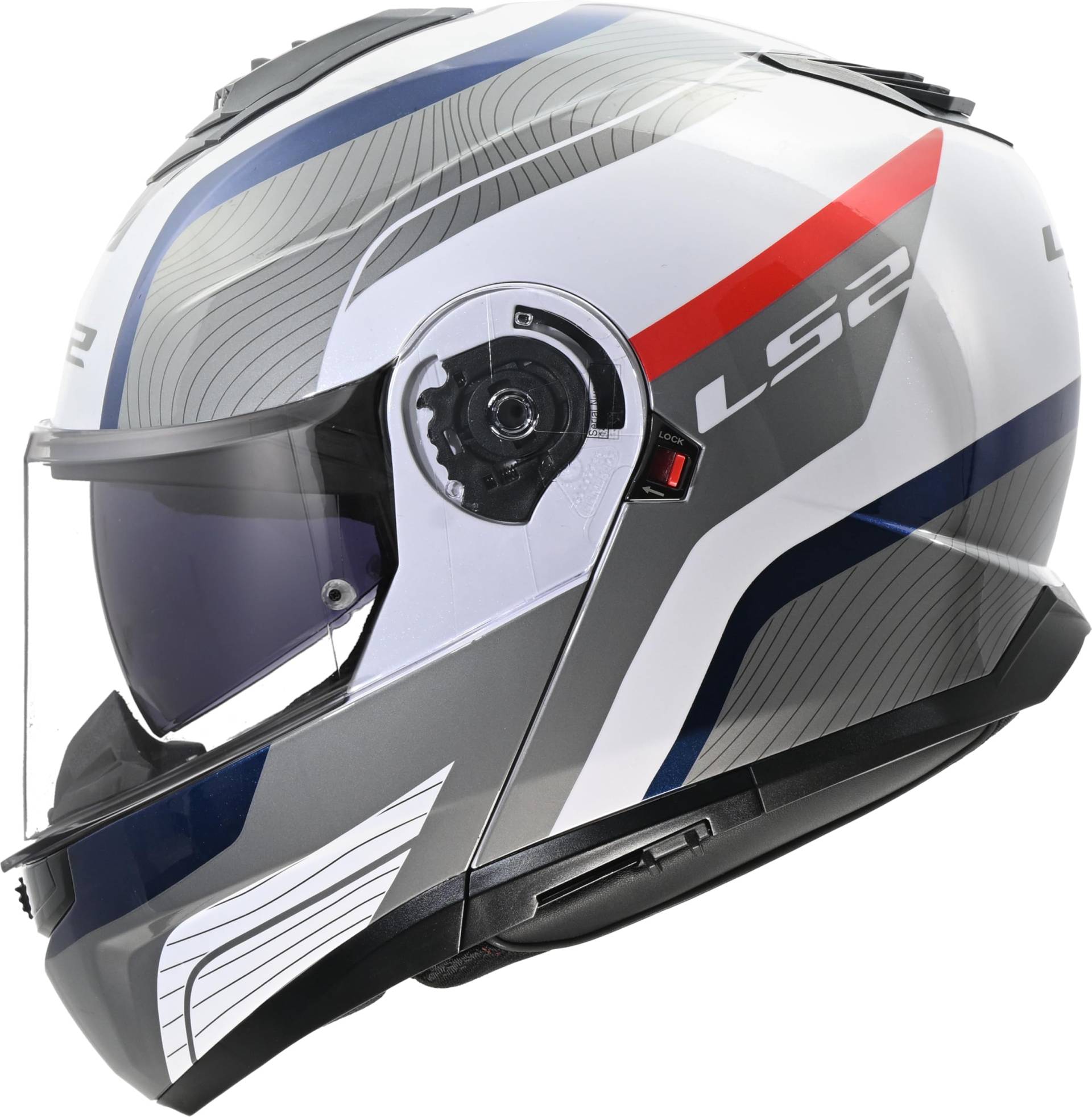 LS2, Modularer Motorradhelm STROBE II MONZA White Blue Red, L von LS2