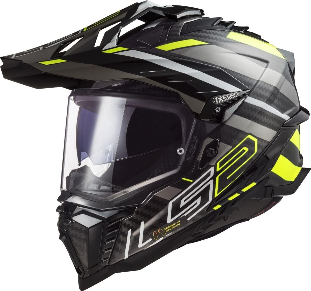 LS2, Motocross Helm EXPLORER CARBON EDGE Black H-V Yellow Titanium, M von LS2