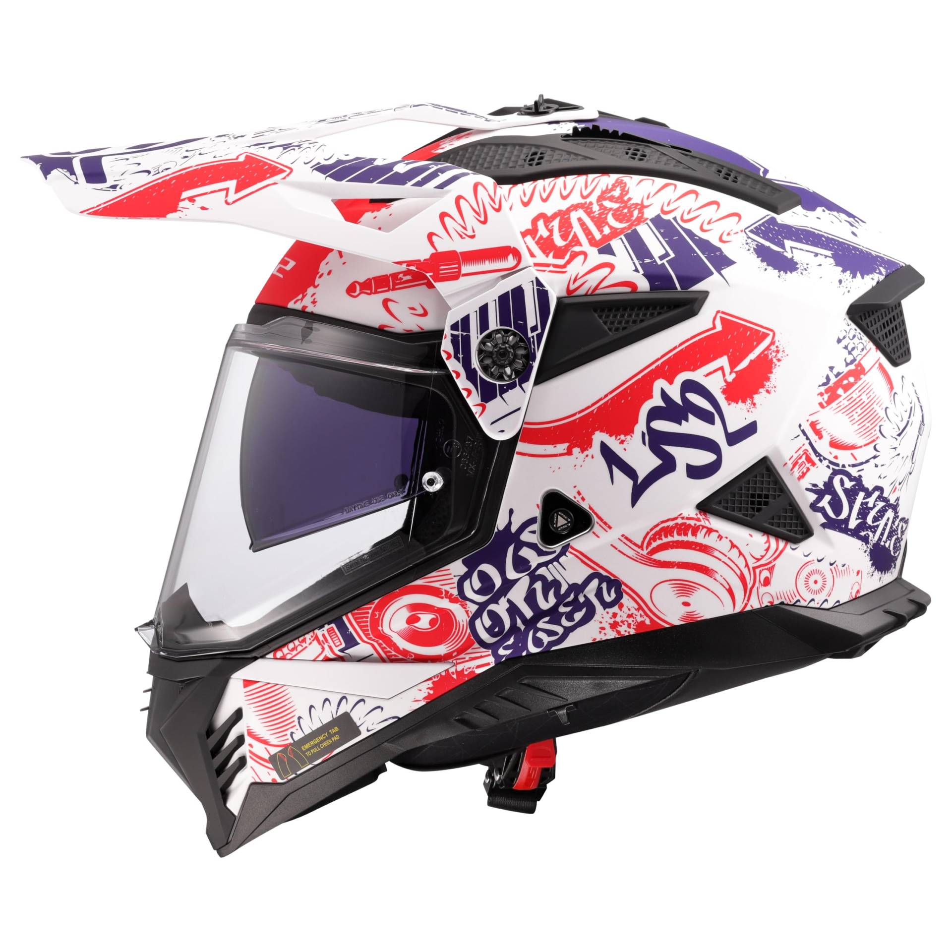 LS2, Motocrosshelme PIONEER II FANTASY Matt White Red Blue, S von LS2