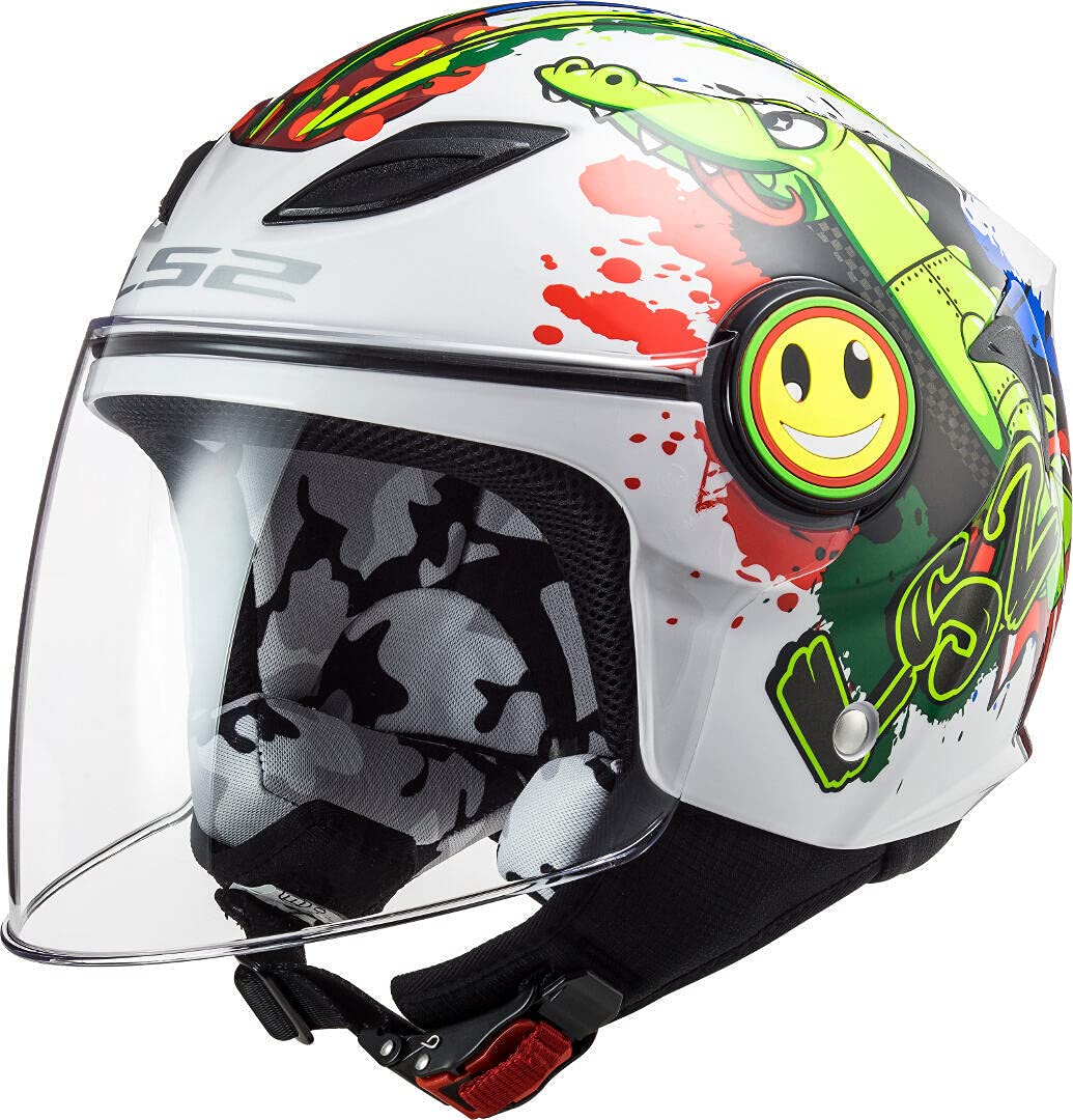 LS2, Motorradhelm für Kinder Funny Croco Gloss White, S von LS2