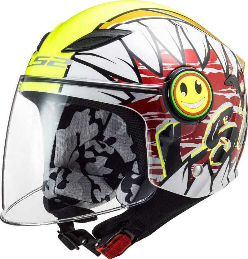 LS2, Motorradhelm für Kinder Funny Crunch Gloss White H-V Yellow, M von LS2