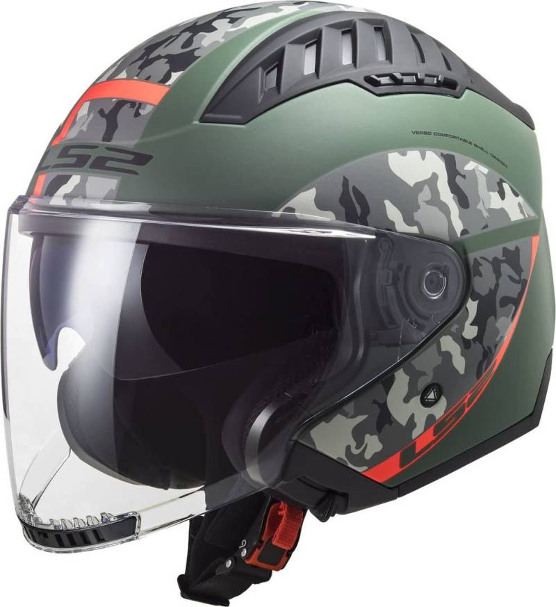 LS2, jethelm motorrad Copter Crispy Military green orange, XS von LS2