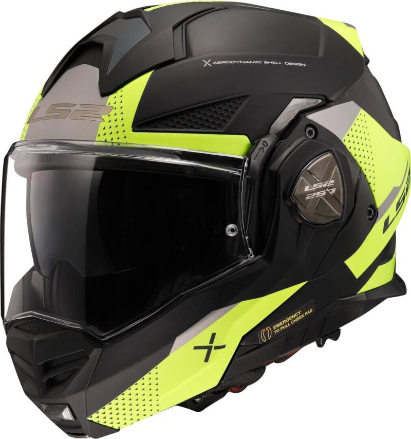 LS2, Klapphelm Motorrad ADVANT X Oblivion Matt Black H-V Yellow, M von LS2