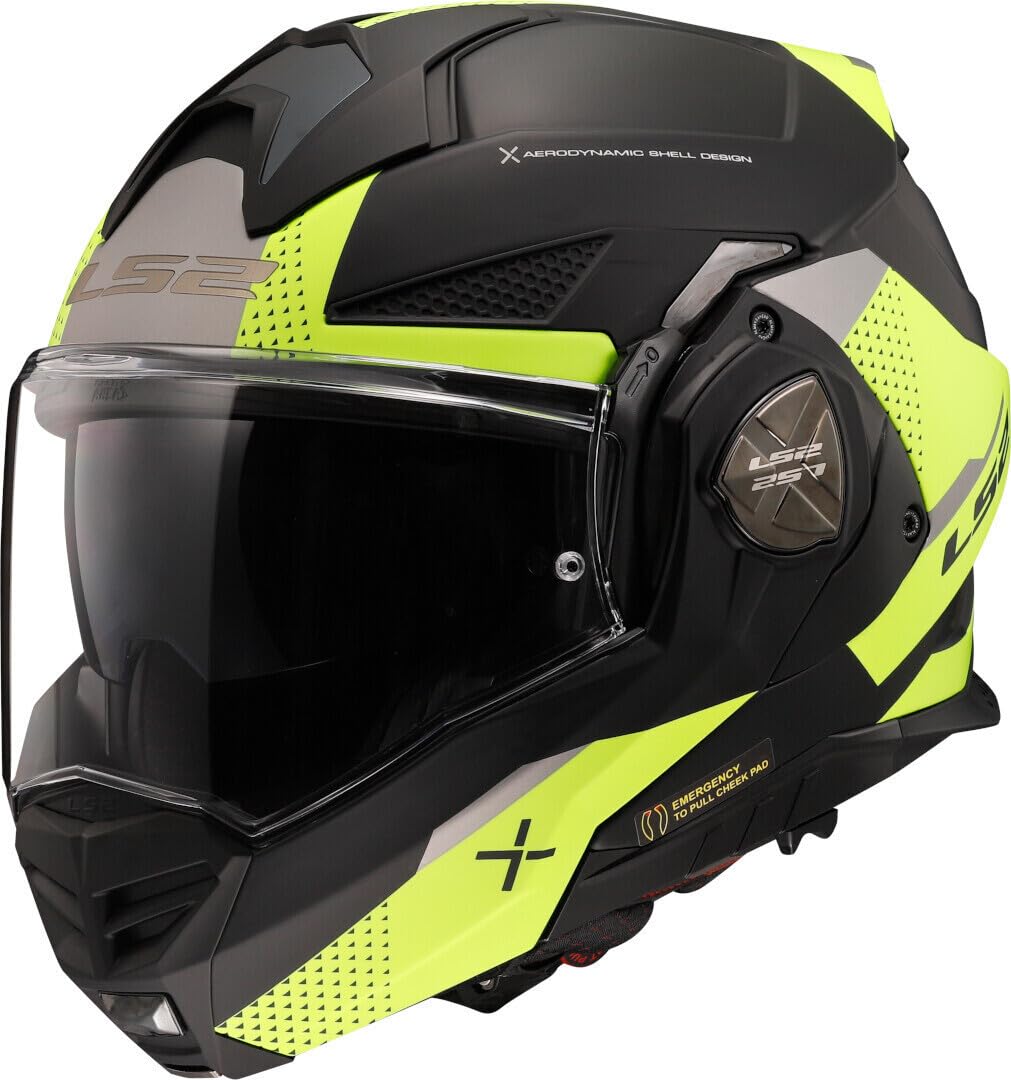 LS2, Klapphelm Motorrad ADVANT X Oblivion Matt Black H-V Yellow, S von LS2