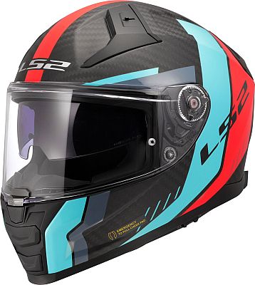 LS2 FF811 Vector II Carbon Grid, Integralhelm - Schwarz/Rot/Türkis - 3XL von LS2