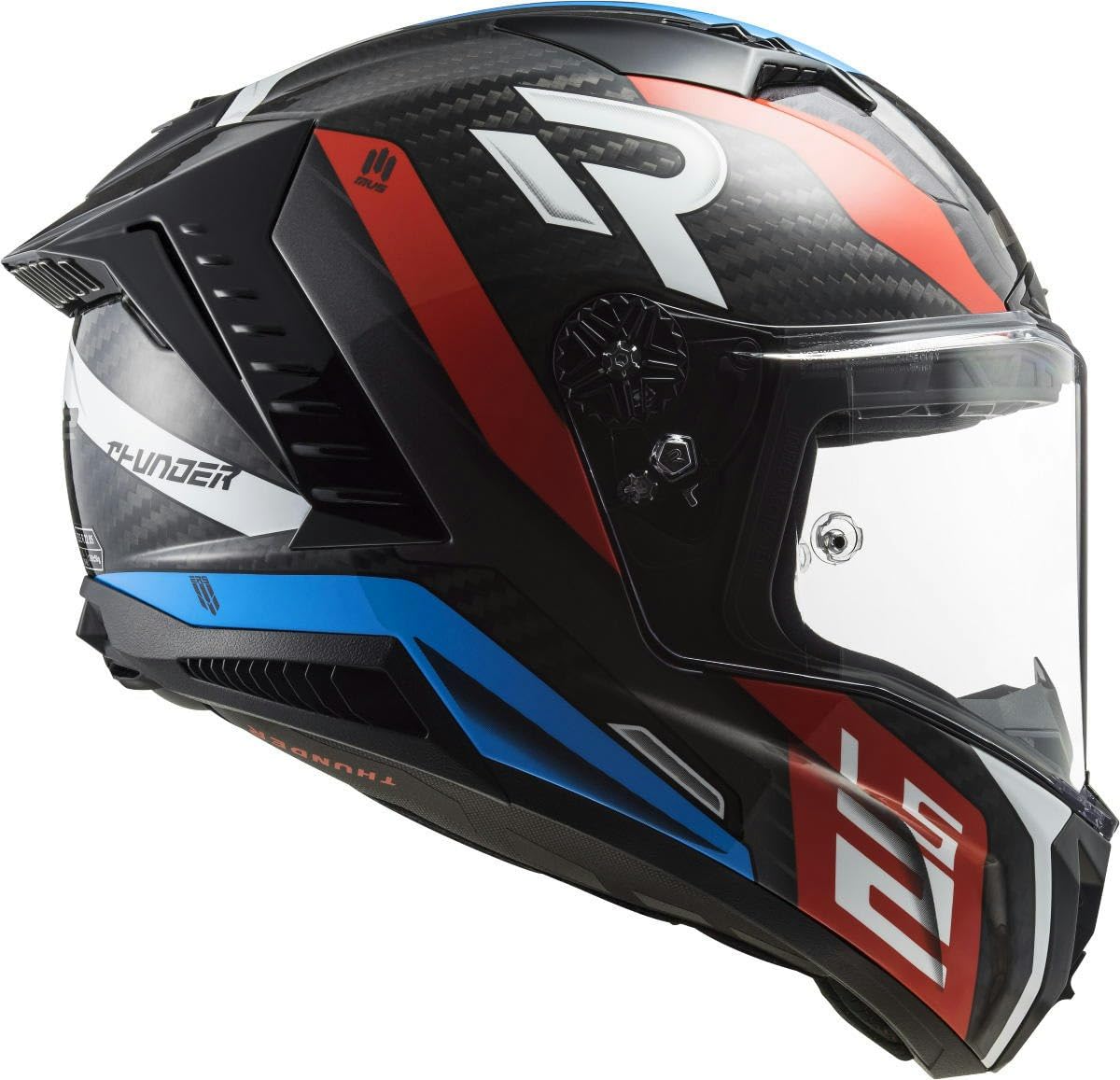 LS2 Helm Thunder Carbon Supra FF805 rot/blau Größe S | Helder Vizier | Sale | Doppelring | Carbon | geeignet für Moped, Maxi-Roller, Motorrad, Mofa, Schaltmoped, Roller von LS2