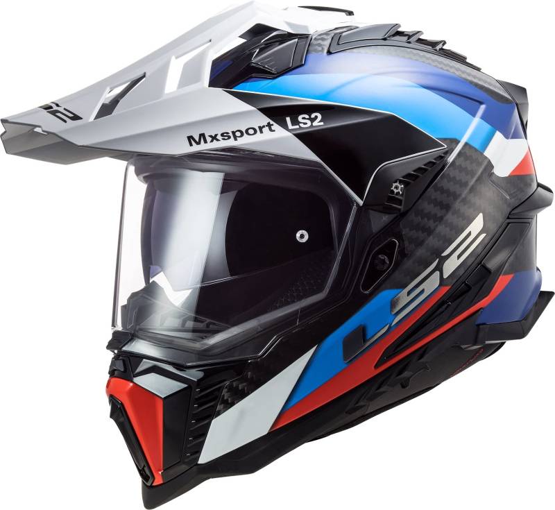 LS2 Helm Explorer Frontier MX701 zwart / Blauw maat XL | | Crosshelme | Doppelring | Carbon | geeignet für Mofa, Moped, Motorrad, Roller von LS2