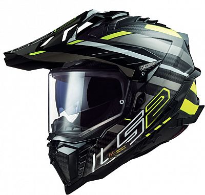 LS2 MX701 Explorer Carbon Edge, Endurohelm - Schwarz/Neon-Gelb/Grau - M von LS2