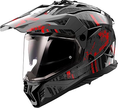 LS2 MX702 Pioneer II Crazy, Endurohelm - Grau/Schwarz/Rot - S von LS2