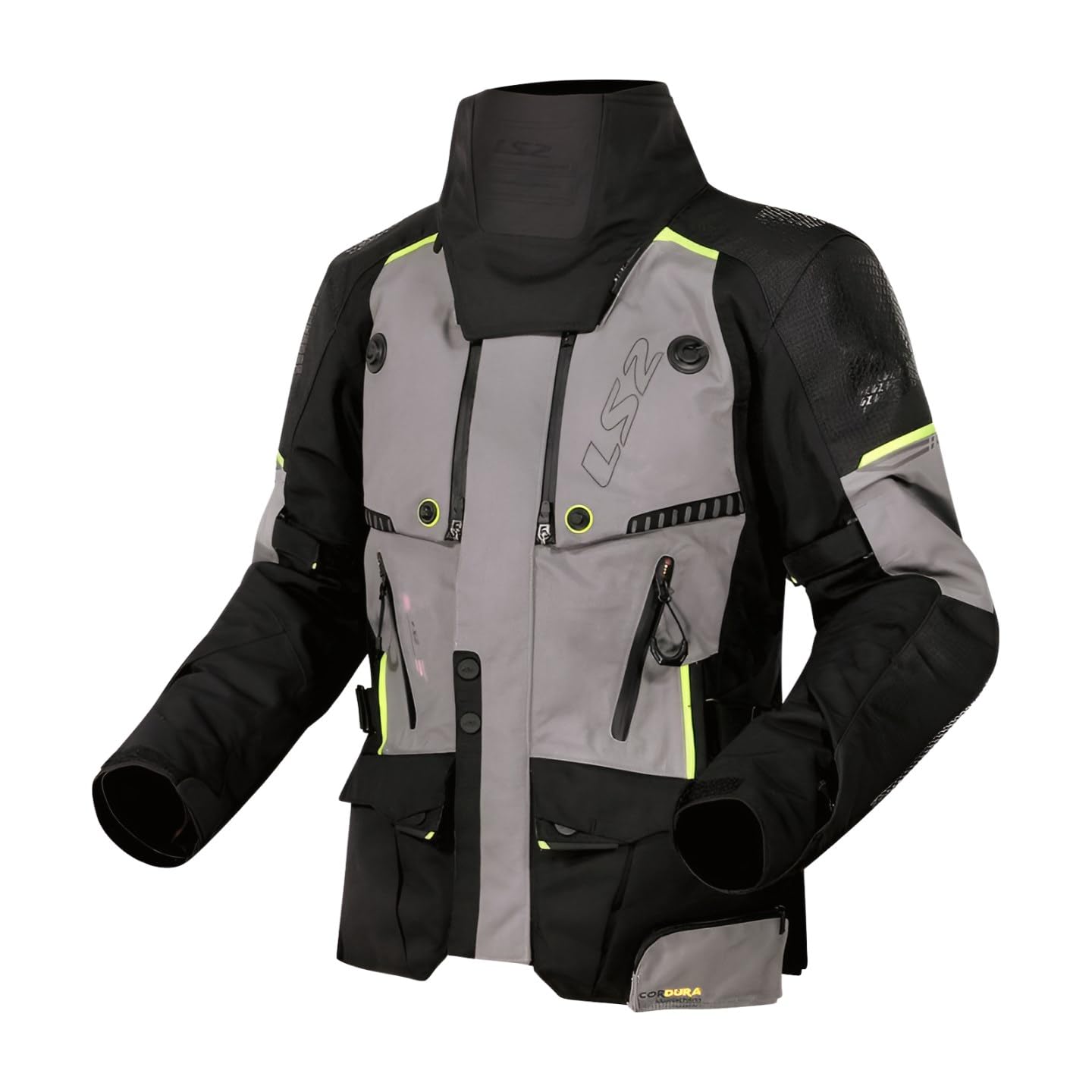 LS2 Motorradjacke Apollo Men wasserdichte Touringjacke 3-Lagen Laminat Schutzklasse AAA, BLACK DARK GREY H-V YELLOW, L von LS2