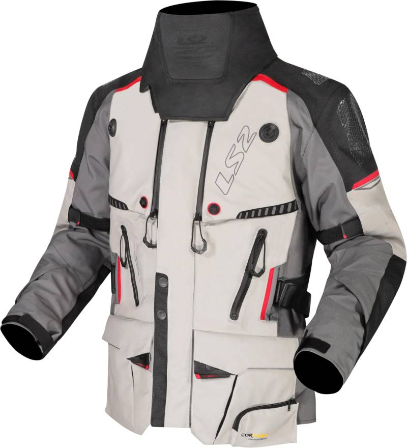 LS2 Motorradjacke Apollo Men wasserdichte Touringjacke 3-Lagen Laminat Schutzklasse AAA, GREY BLACK RED, XL von LS2