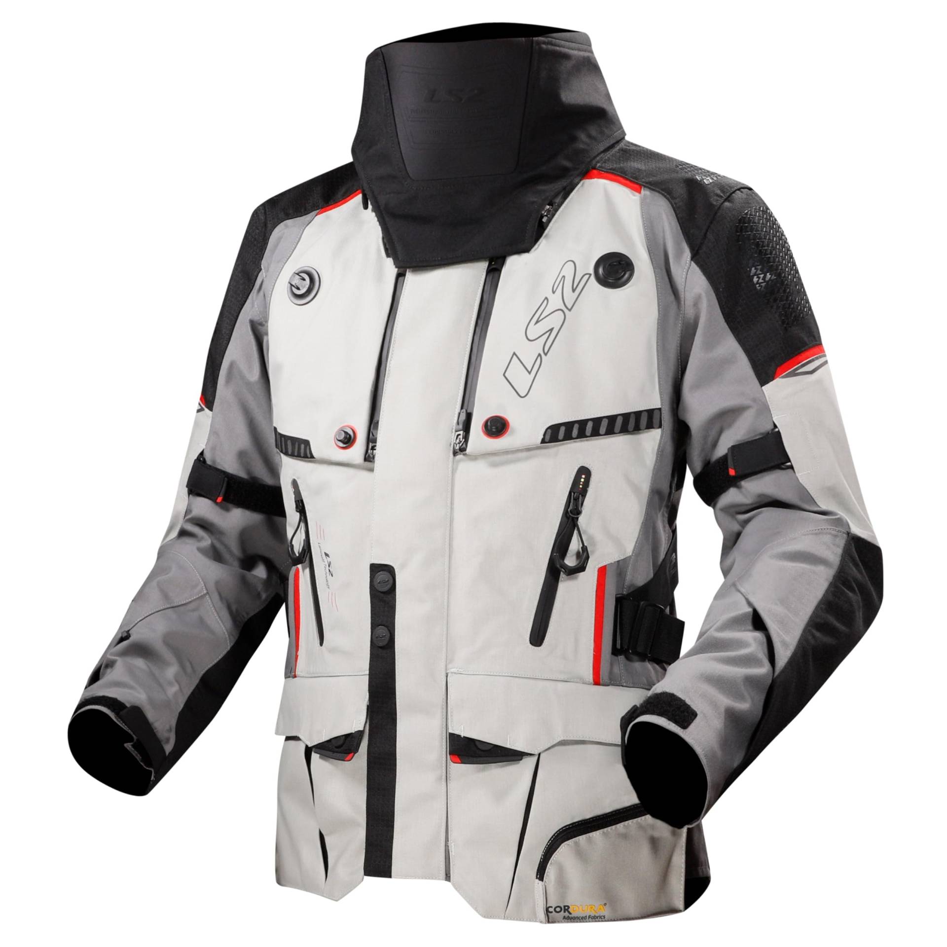 LS2 Motorradjacke Apollo Men wasserdichte Touringjacke 3-Lagen Laminat Schutzklasse AAA, GREY BLACK RED, XXL von LS2