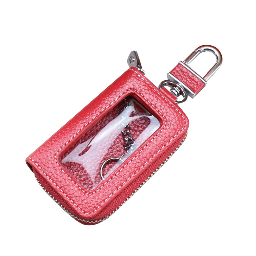 LSGGTIM Schlüsselmäppchen,Schlüsseltasche,Leder Autoschlüssel Tasche Geldbörse Schlüsseltasche,Schlüsselhalter mit Transparentem Fenster mit Litschi-Muster,rot von LSGGTIM