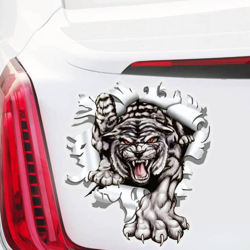 Tiger Auto Aufkleber, 3D Reflektierende Autoaufkleber Lustiger Riss Tiger Auto Motorhaube Aufkleber Kratzschutz Auto PVC Selbstklebende Wasserdichte Aufkleber für Fenster Auto Motorrad-16cmx15cm von LSGGTIM