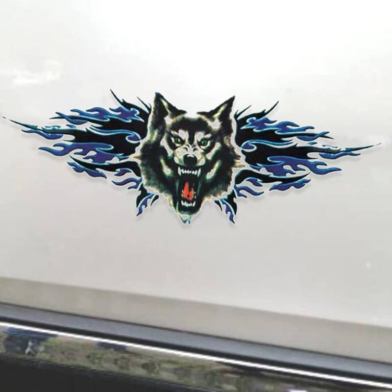 Wolf Reflektierender Aufkleber, Lustiger Wolfskopf Auto Aufkleber Personalisierte Aufkleber Selbstklebende Wasserfest Kratzer Decal Aufkleber für LKW, Windschutzscheibe, Laptop-50cmx18cm, 1 Stück von LSGGTIM