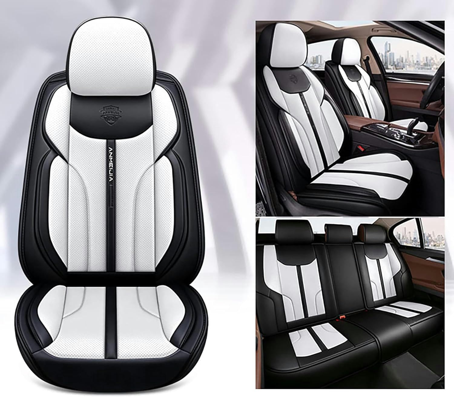 LSJLSJ Sitzbezüge Auto Autositzbezüge Universal Set für Mercedes-Benz GLC-Klasse GLC 300 X253 GLC 200 X253 GLC 300e X253 GLC 250 C253 Auto Zubehör,Schwarzweiß von LSJLSJ