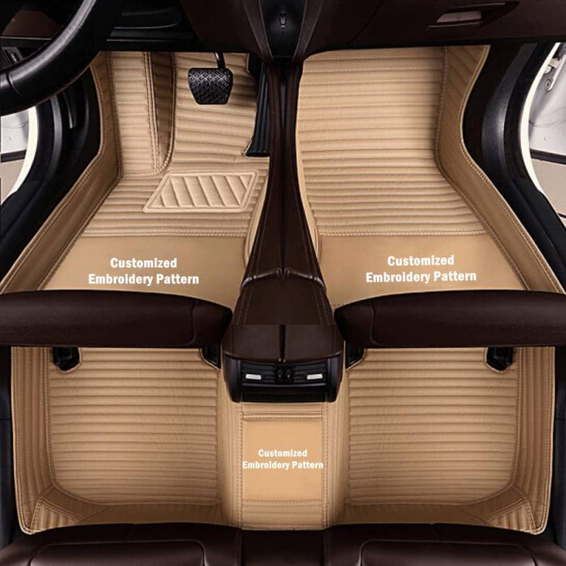 LSLYCN Auto Fußmatten Anpassen für 99% Stufenheck, Schrägheck, Coupe, Kombi, Cabriolet, Großraumlimousine Allwetter Fussmatten Set (Beige Streifen, B-Streifen) von LSLYCN