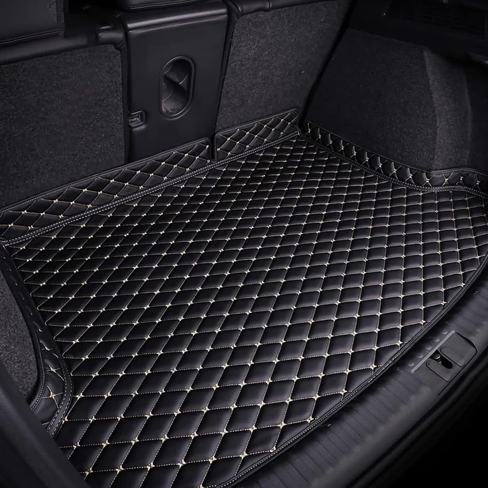 Auto Leder Kofferraummatte für Hyundai Grand Santafe 2013-2017 (6 Seats, 7 Seats), Kofferraumschutz Schutzmatte wasserdichte zubehör,Black-Beige1 von LSMNB