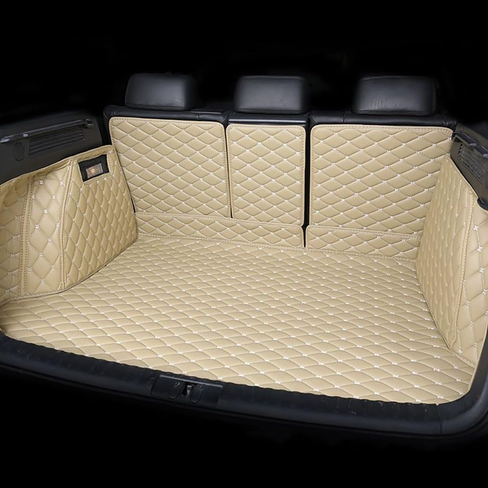 Auto Leder Kofferraummatte für Mazda 3 2010-2013 (Hatchback, Left with Ears), Vollabdeckung Kofferraumschutz Schutzmatte wasserdichte rutschfest zubehör,Beige1 von LSMNB