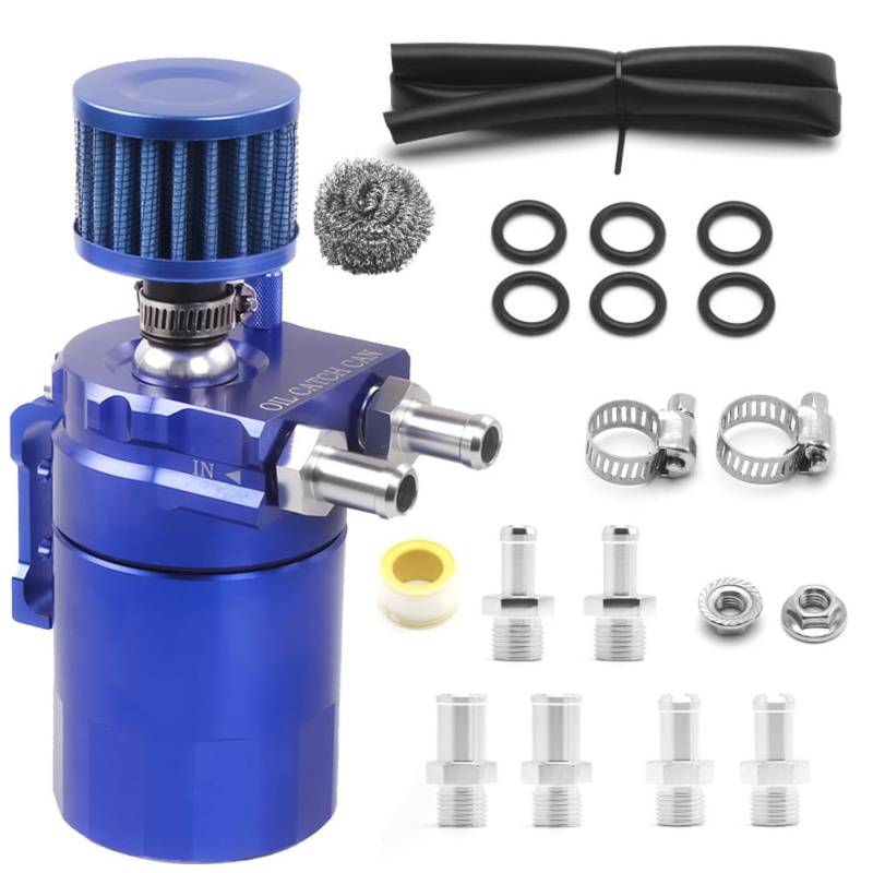 LSOAARRT Polish Baffled Oil Catch Can Reservoir Tank Entlüftungsfilter mit 3/8" NBR Kraftstoffleitung Aluminium (Blue) von LSOAARRT