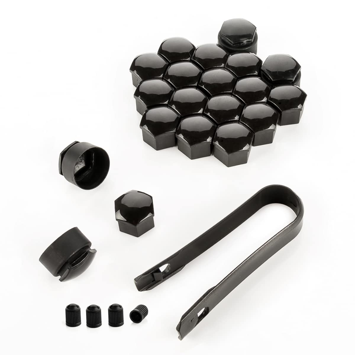 LST 20x Radschraube Abdeckkappen Set 17 mm Schwarz glänzend Diebstahlsicherung von LST