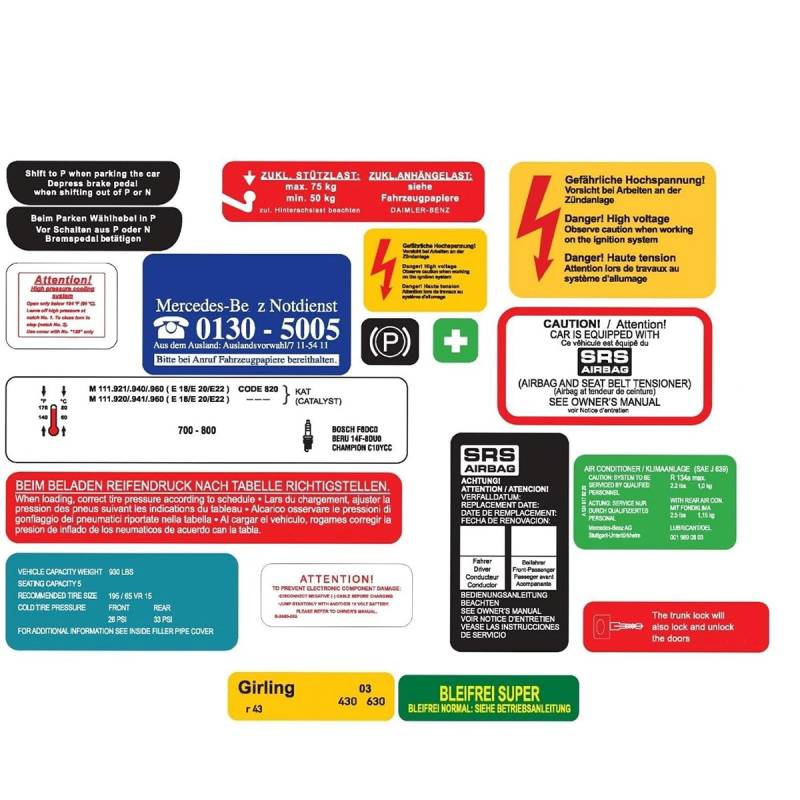 LST Hinweisschilder Stickerblatt 19 Aufkleber Warnhinweis W124 von LST