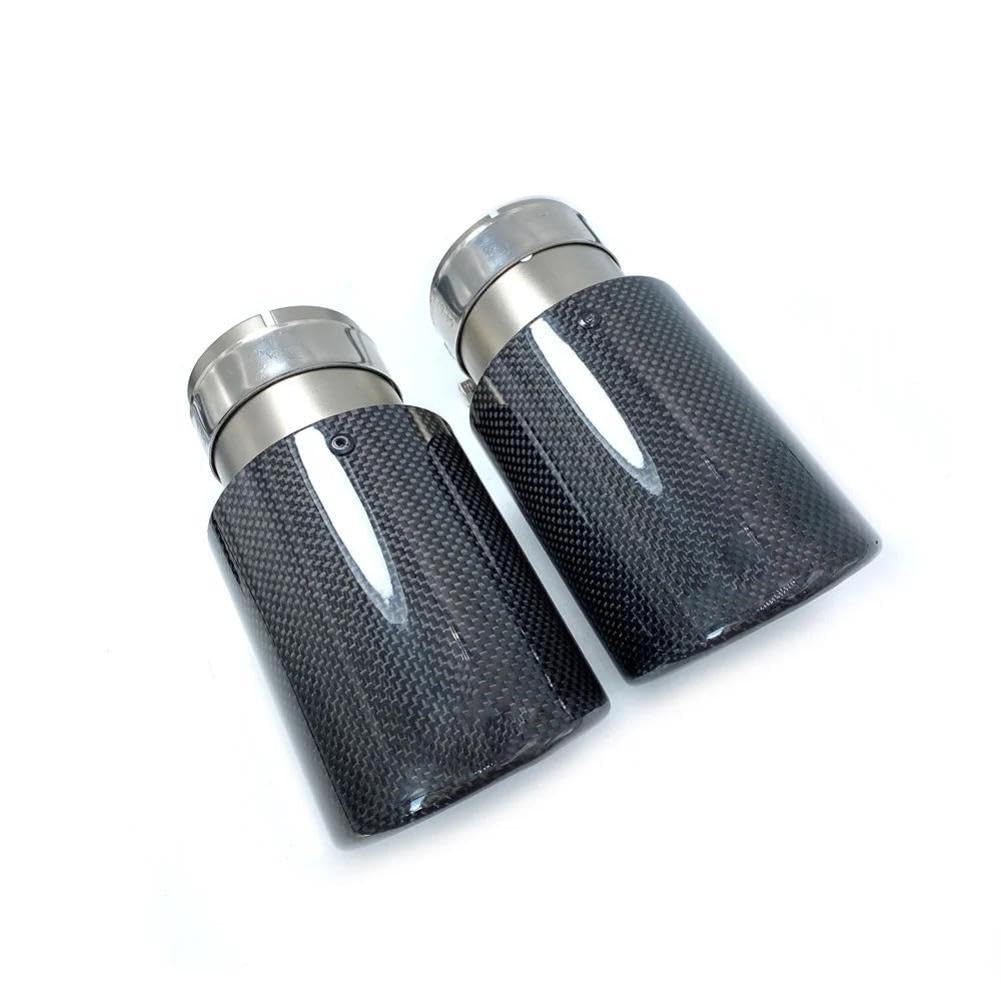 LSYSND 2 Stück glänzend schwarzes Rohr Kohlefaser Edelstahl Universal Schalldämpfer Auspuff Endrohr, für BMW E90 F30 von LSYSND
