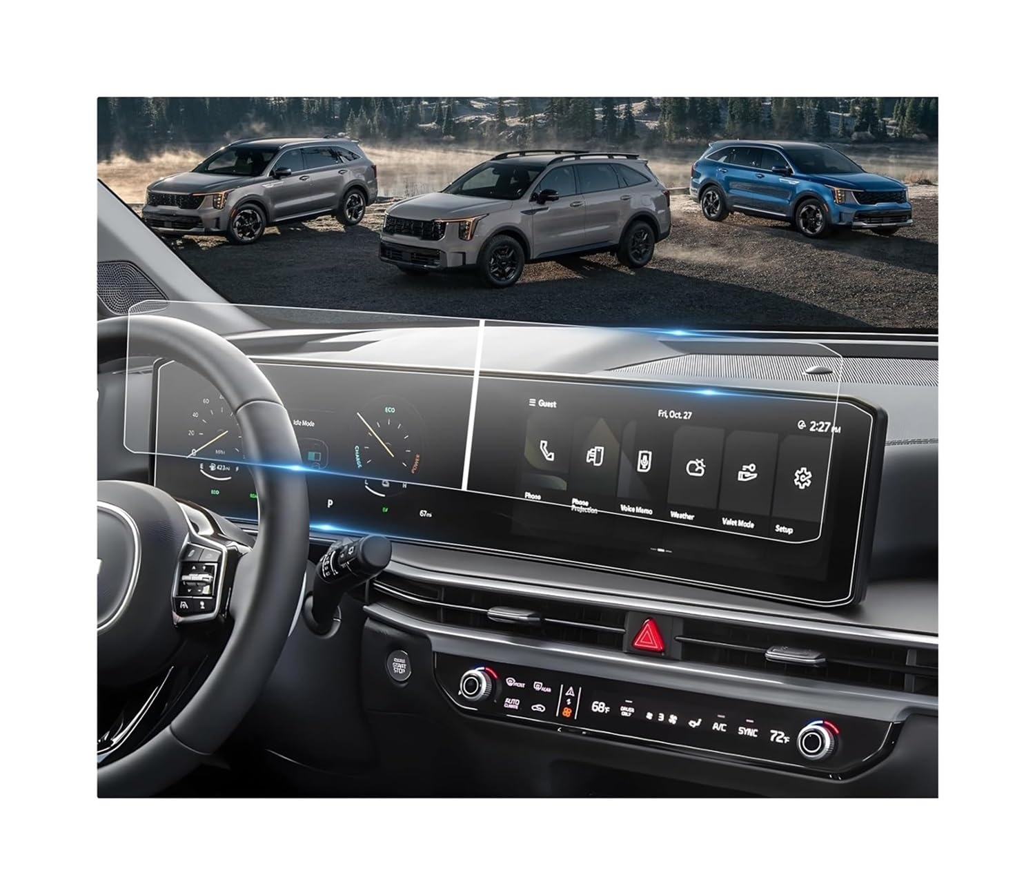 Instrumententafel Membran Für KIA Für Sorento 2024 12,3 Zoll GPS-Navigation Und Dashboard-Touchscreen Schutzfolie Displayschutzfolie von LTCZGRCI