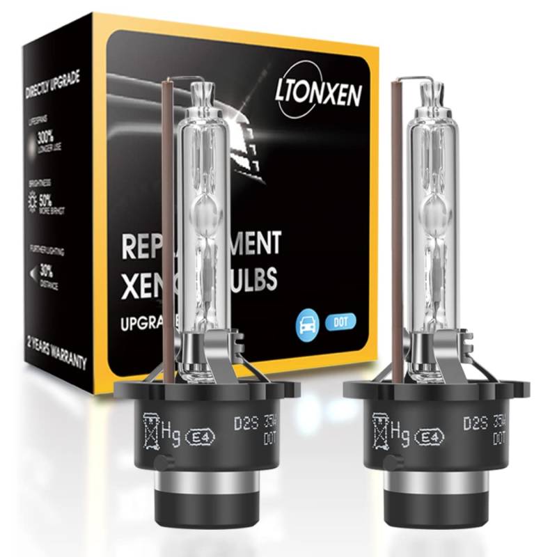 D2S Xenon 6000K Brenner, 12V 35W Kalt weiß Auto Scheinwerferlampe HID Entladungs Lampe Ersatz Kit (2 Stück) von LTONXEN