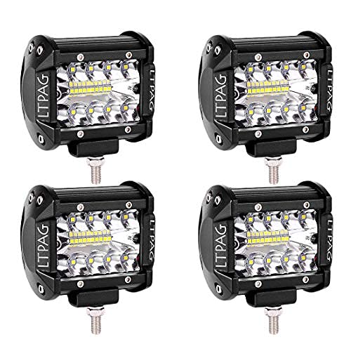 Arbeitsscheinwerfer, LTPAG 4 x 120W LED Arbeitsscheinwerfer 4 Zoll 12000LM 6000K IP68 Wasserdicht Offroad Scheinwerfer Arbeitslicht mit 40 LEDs Zusatzscheinwerfer Bar Car LED Spotlight 3 Reihen von LTPAG