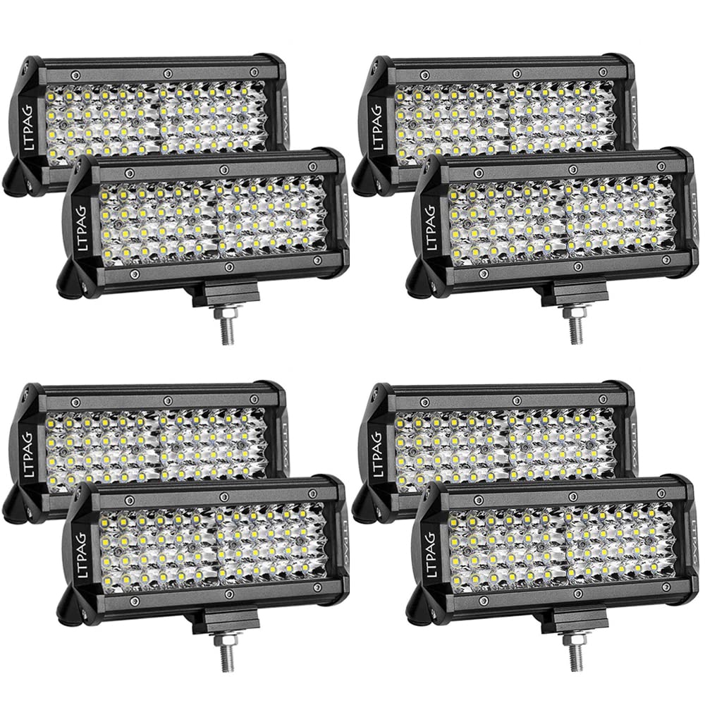 LED Arbeitsscheinwerfer, 7" Led Scheinwerfer 8 x 144W 14400LM LED Zusatzscheinwerfer Auto 12V 24V Rückfahrscheinwerfer IP68 LED Lightbar Nebelscheinwerfer für LKW, Anhänger, Traktor, SUV, ATV, Offroad von LTPAG