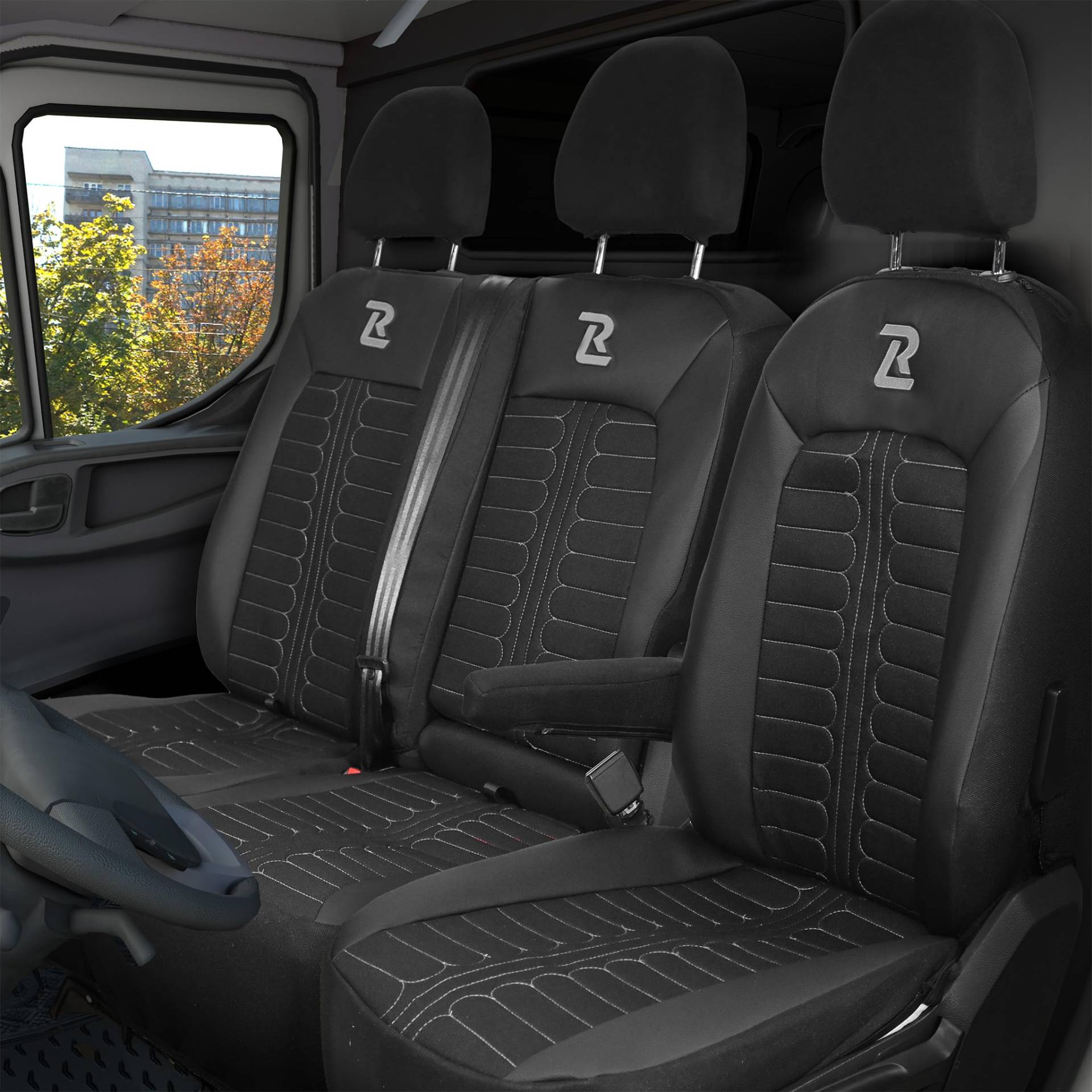 LUCARO Sitzbezüge Auto für Volkswagen Crafter 2, Man TGE 1+2 Grau Auto Sitzbezüge Man TGE, Volkswagen Crafter 2 - Robuster und Bequemer Sitz - Ergonomische Car Seat Cover - Öko-Leder-Sessel von LUCARO