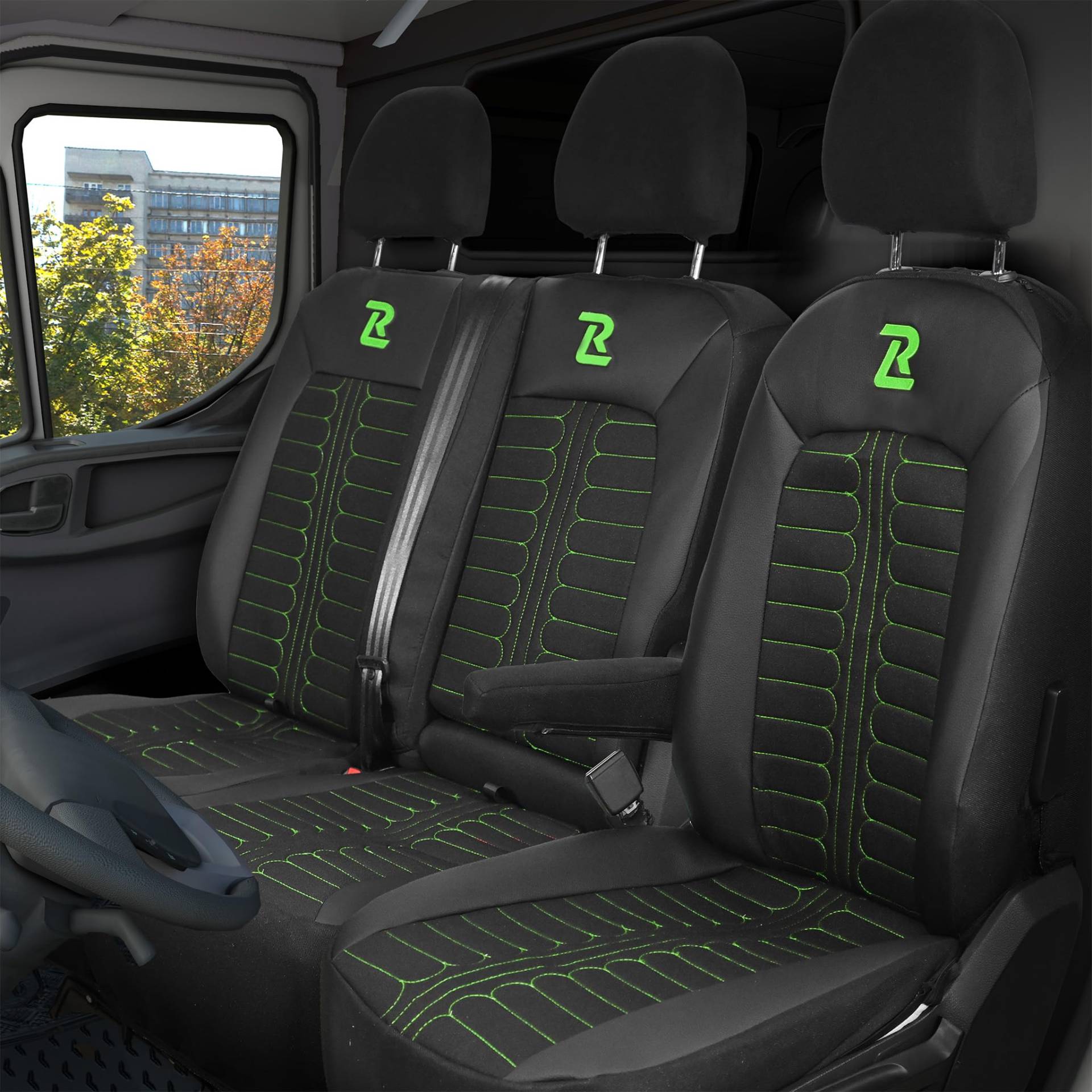 LUCARO Sitzbezüge Auto für Volkswagen Crafter 2, Man TGE 1+2 Grün Auto Sitzbezüge Man TGE, Volkswagen Crafter 2 - Robuster und Bequemer Sitz - Ergonomische Car Seat Cover - Öko-Leder-Sessel von LUCARO