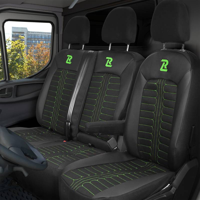 LUCARO Sitzbezügesets für Volkswagen Crafter 2, Man TGE, 1+2 - Auto Sitzbezüge Schwarz Grün - Schonbezüge für Autositze 2+1 - Ergonomische Sitzbezüge - Car Seat Cover - Öko-Leder-Sessel von LUCARO