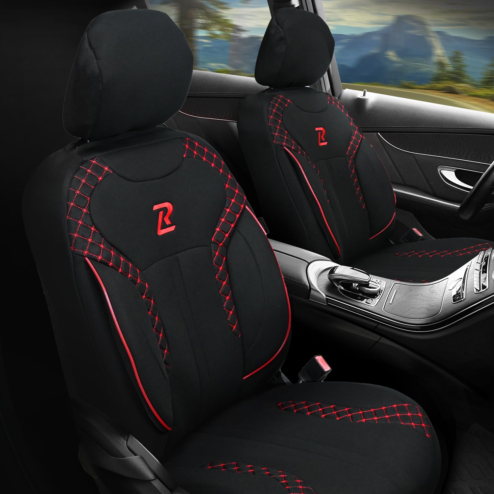 Lucaro Autositzbezüge Lyon - Öko-Leder Sitzbezüge Auto - Sitzbezüge & Sitzauflagen Universal - Car Seat Cover - Auto Sitzbezüge ideal als Auto Zubehör Schwarz Rot von LUCARO