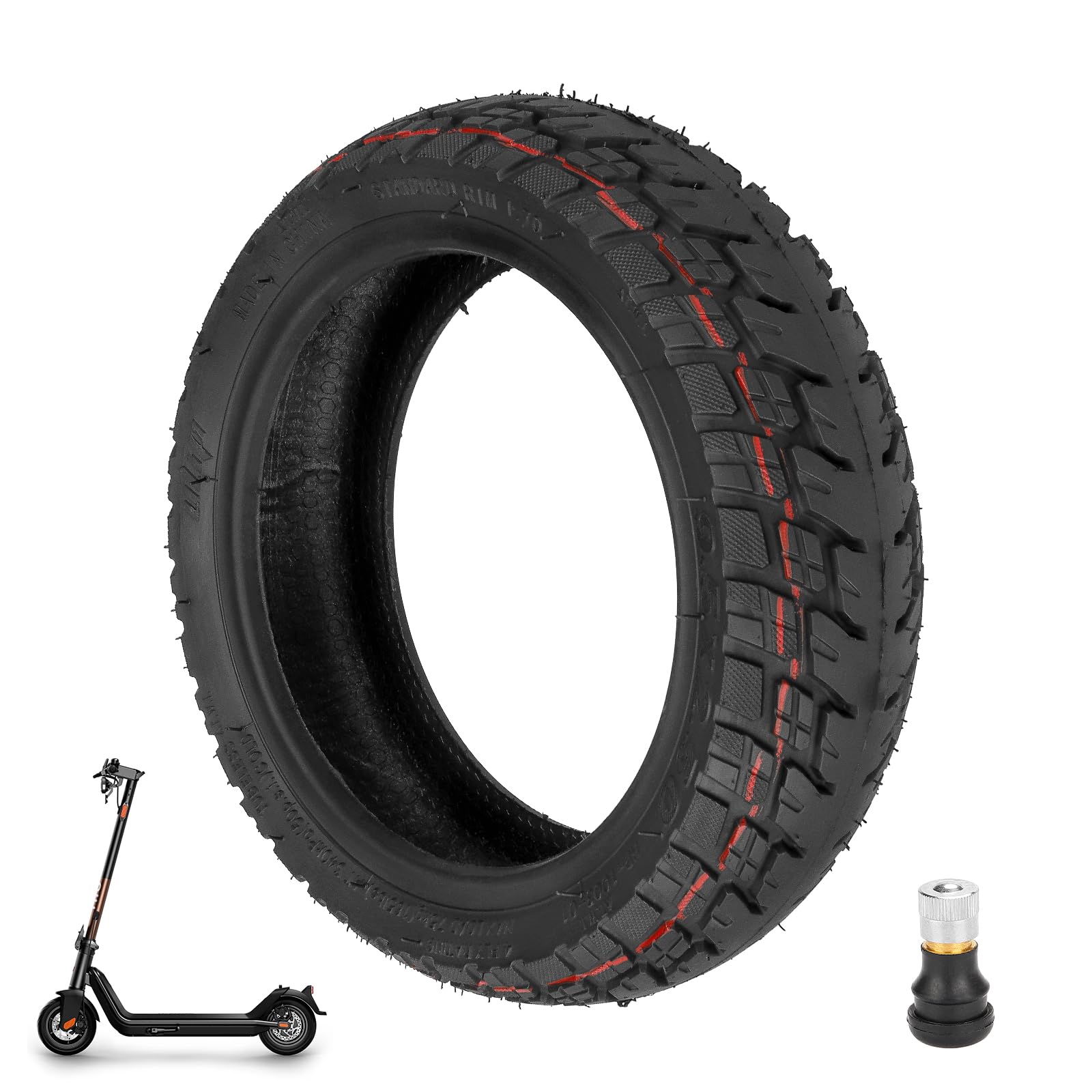 9.5 x 2.50 Tubeless Reifen, 9,5 Zoll Reifen Tubeless, für NIU KQi3/Pro/Max Elektroroller, Ersatzreifen Zubehör, Reifen Ersatzräder Ventil (1 Stück) von LUCK4U